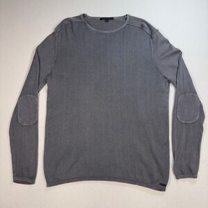 John Varvatos Star USA Walter Sweater Men's L Gray Cotton Crew Neck Elbow Patch